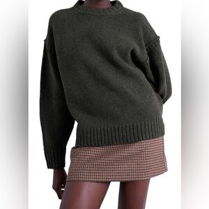 Topshop Green Wool Blend Exposed Seam Relaxed Fit Sweater Size 4-6